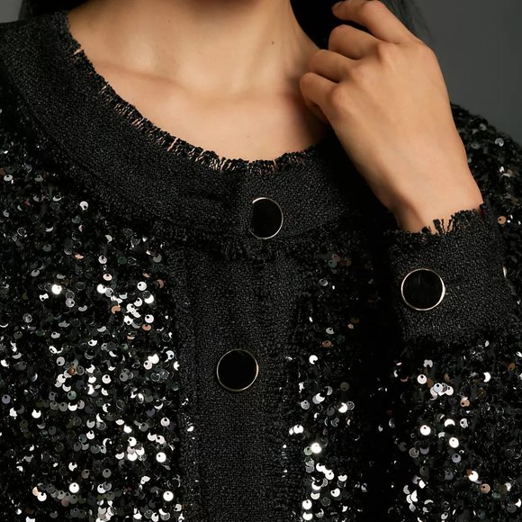 NEW Anthropologie Size M, Sequin Jacket Sequin Jacket - Black - Picture 3 of 4
